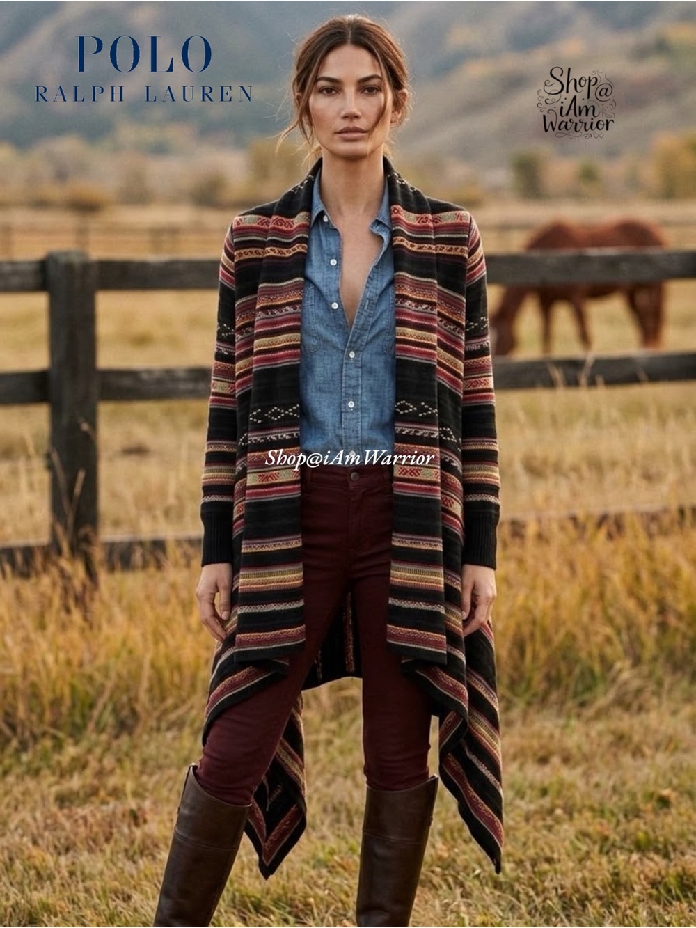 Polo Ralph Lauren Southwestern Striped Waterfall Duster Cardigan Handkerchief